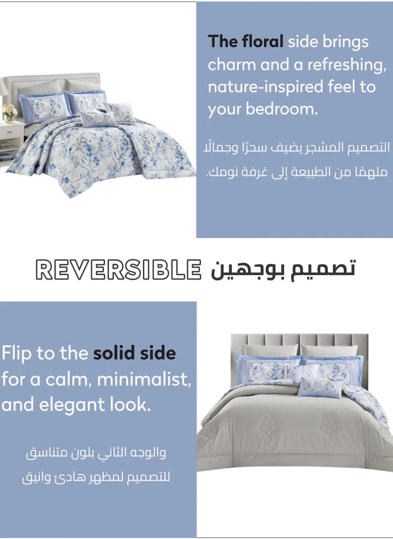 Donetella Cotton Comforter Set 4-Pcs Single Size All Season Reversible Floral Printed Bed Fits(120 X 200 Cm) With 350 GSM Down ALternative Filling,Geyser