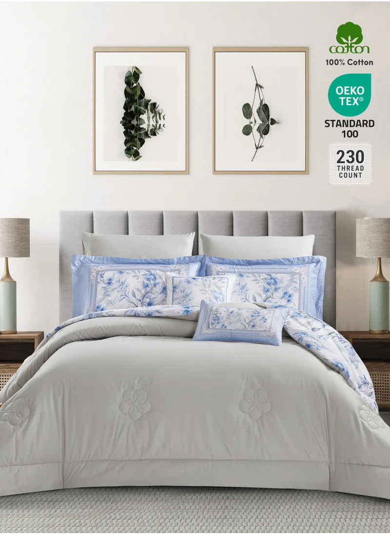 Donetella Cotton Comforter Set 4-Pcs Single Size All Season Reversible Floral Printed Bed Fits(120 X 200 Cm) With 350 GSM Down ALternative Filling,Geyser