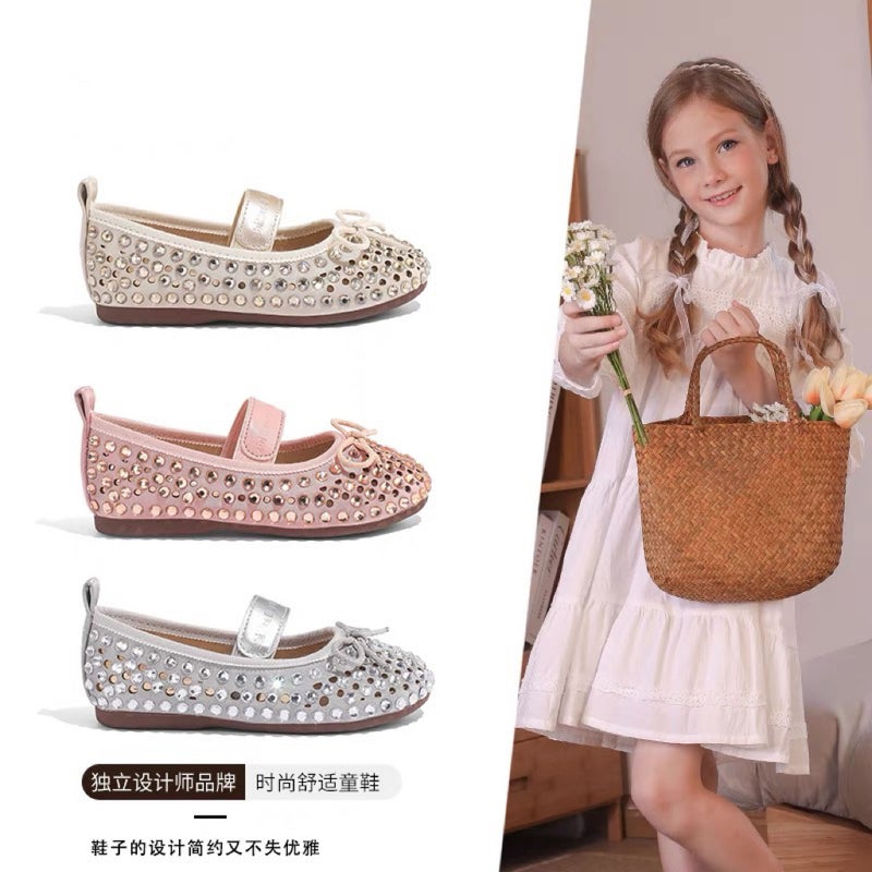 Canyze Girls Leather Shoes 2025 Spring New Children Bow Baby Crystal Shoes Shiny Princess Shoes - Image 3