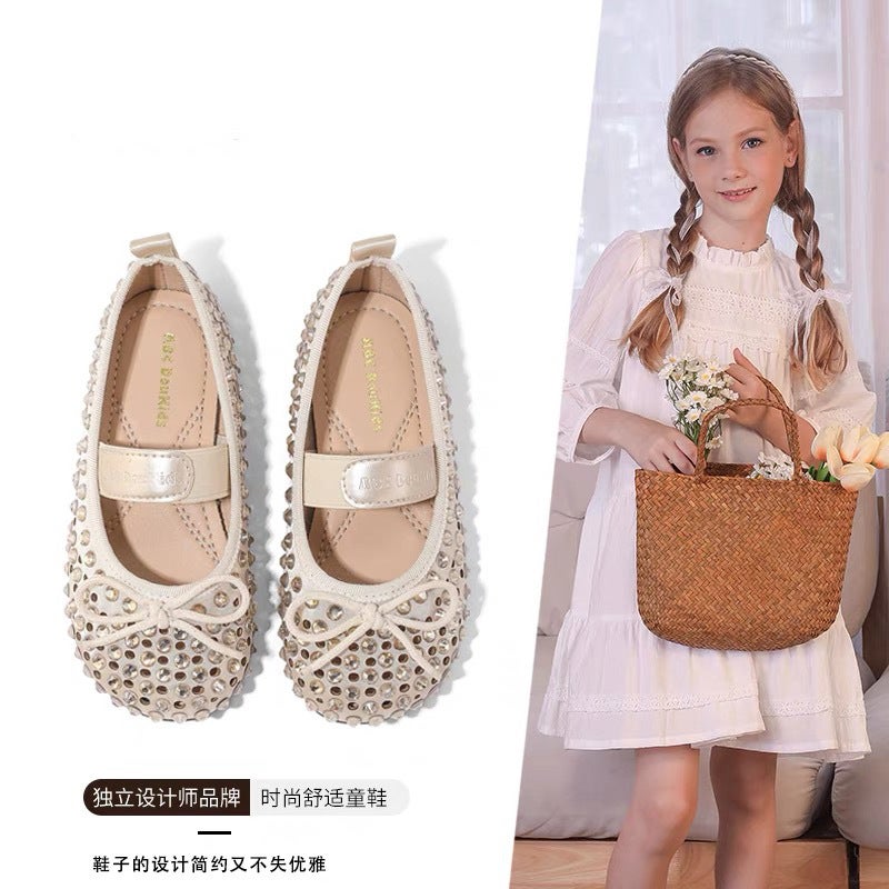 Canyze Girls Leather Shoes 2025 Spring New Children Bow Baby Crystal Shoes Shiny Princess Shoes - Image 2