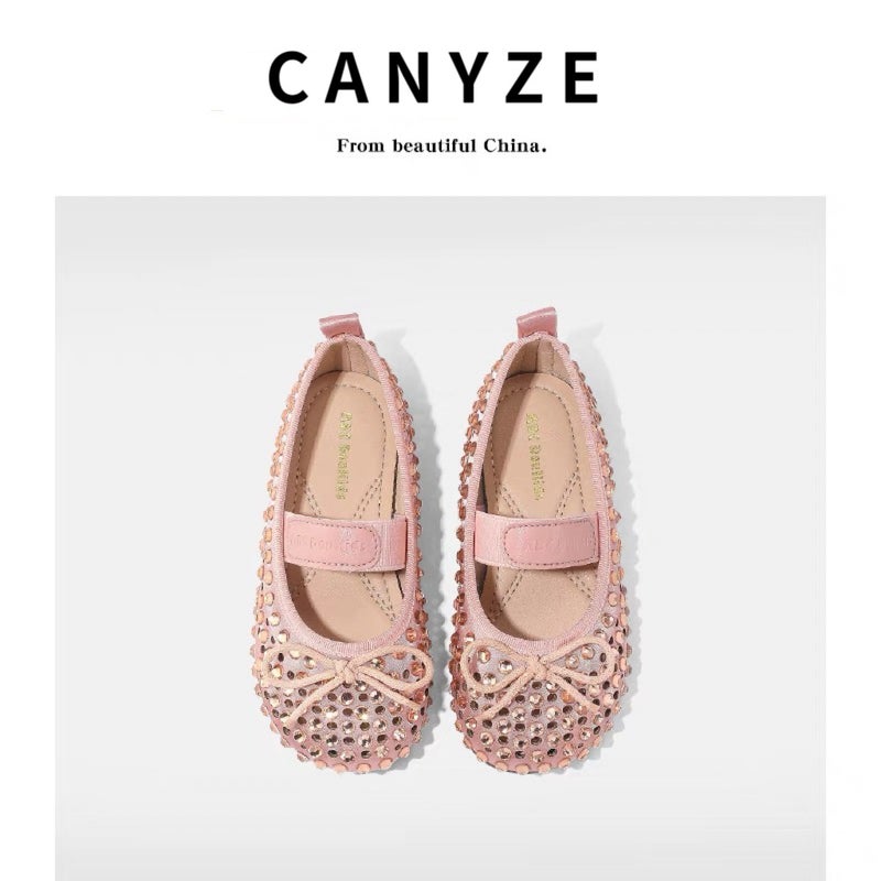 Canyze Girls Leather Shoes 2025 Spring New Children Bow Baby Crystal Shoes Shiny Princess Shoes - Image 1