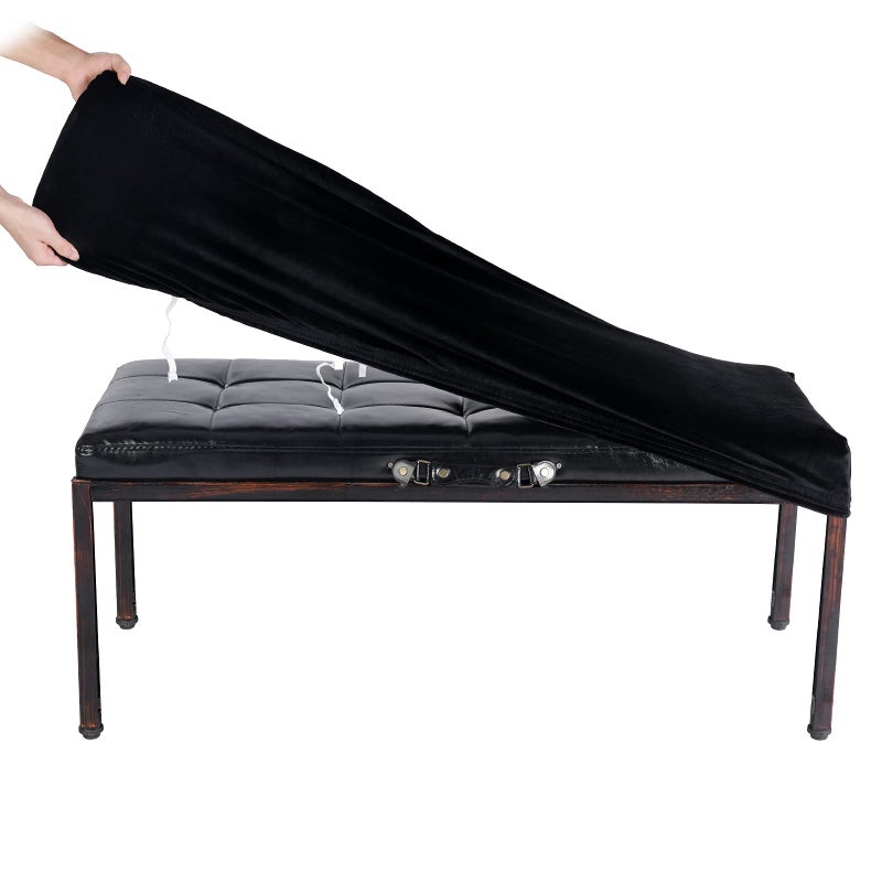 غطاء مقعد غرفة النوم من SINOSSO من المخمل الناعم 48 62 L x 15 20 W قابل للتمدد قابل للغسل واقي مبطن مستطيل طويل غطاء كرسي XL أسود