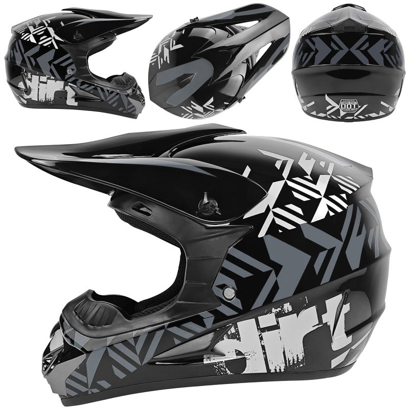 SPARK DOT Youth Motocross Helmet Kids Dirt Bike Helmets - Full Face, Lightweight & Breathable for Off-Road E-Bike BMX MX ATV (with Gloves Goggles Mask) 4Pcs Set, Medium(57-58cm), Grey - Image 3