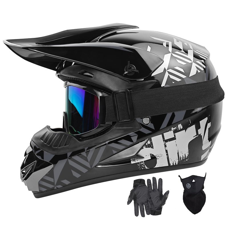 SPARK DOT Youth Motocross Helmet Kids Dirt Bike Helmets - Full Face, Lightweight & Breathable for Off-Road E-Bike BMX MX ATV (with Gloves Goggles Mask) 4Pcs Set, Medium(57-58cm), Grey - Image 2