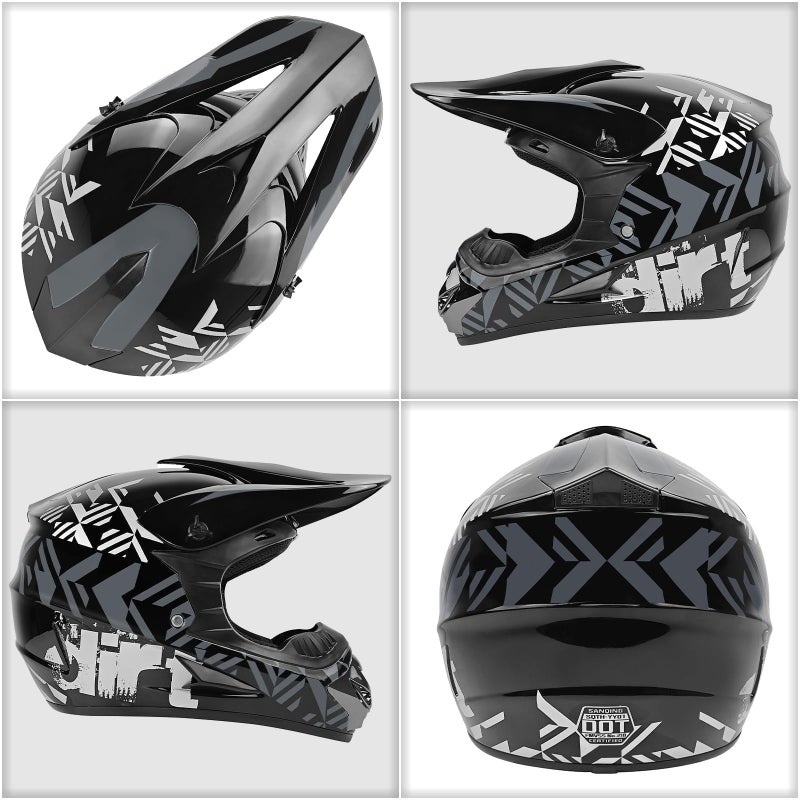 SPARK DOT Youth Motocross Helmet Kids Dirt Bike Helmets - Full Face, Lightweight & Breathable for Off-Road E-Bike BMX MX ATV (with Gloves Goggles Mask) 4Pcs Set, Medium(57-58cm), Grey - Image 4