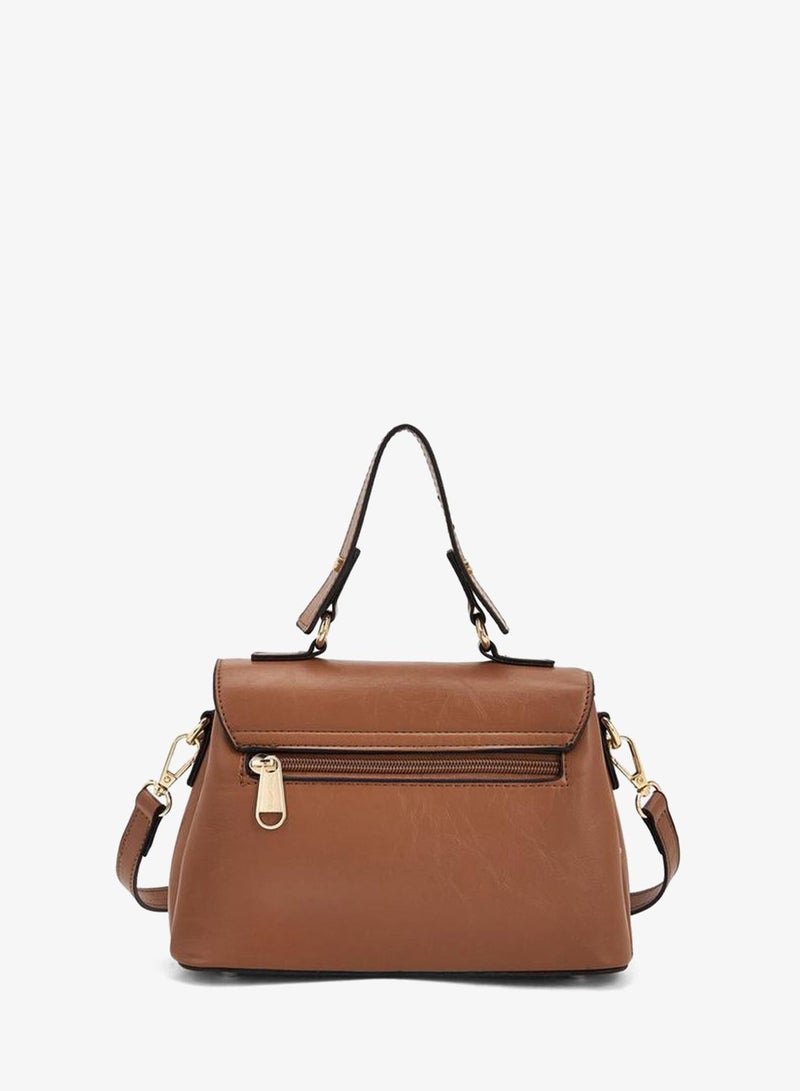 Paprika Solid Satchel Bag With Detachable Strap - Image 5