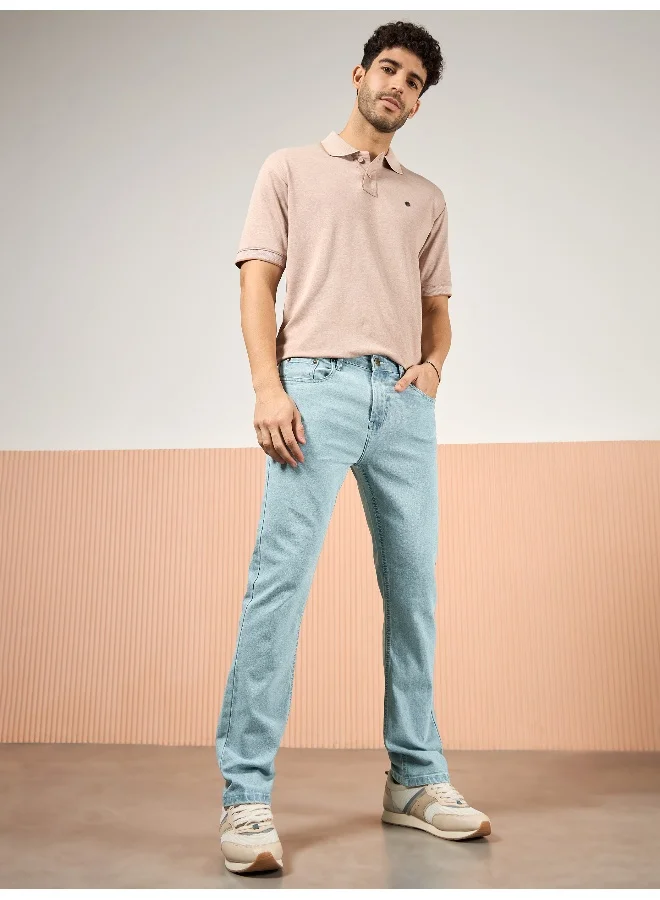 Beyoung cotton lycra Ice Blue Regular Fit Jeans for men
