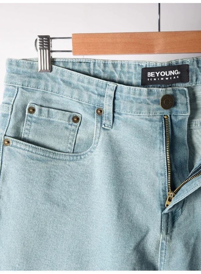 Beyoung cotton lycra Ice Blue Regular Fit Jeans for men