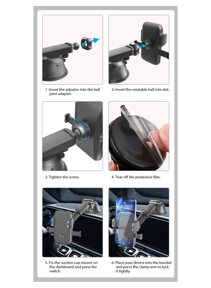 HM2A Car Phone Holder, Long Arm Phone Holder Car for Dashboard Windshield Air Vent【Heat-Resistant Strong Suction Cup】Car Mobile Holder Compatible with Most Phones… - Image 4