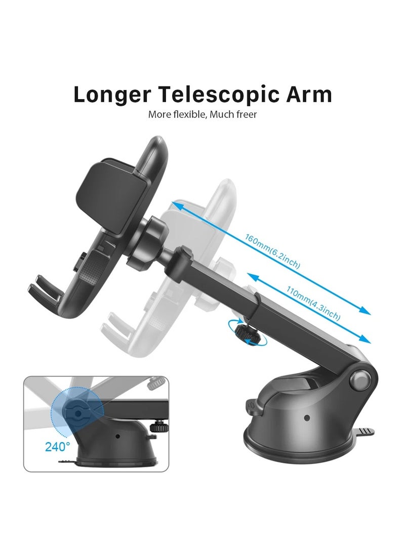 HM2A Car Phone Holder, Long Arm Phone Holder Car for Dashboard Windshield Air Vent【Heat-Resistant Strong Suction Cup】Car Mobile Holder Compatible with Most Phones… - Image 5