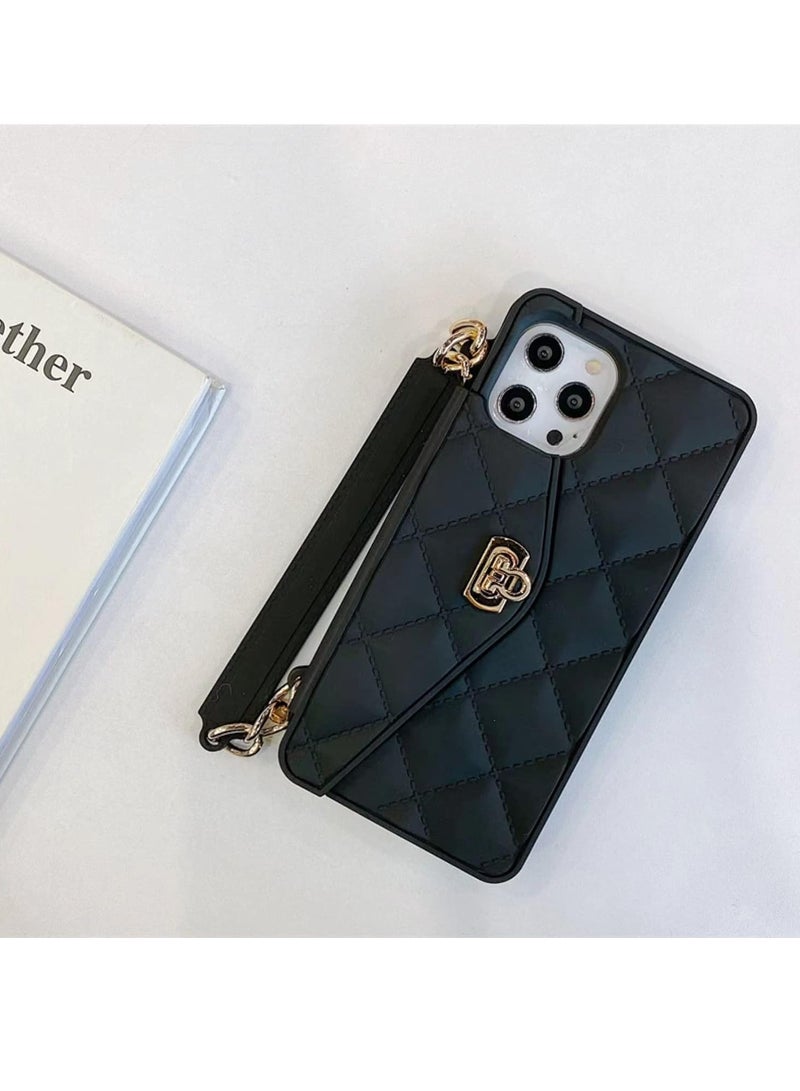 KASTWAVE iPhone 15 Pro Max Wallet Case,Crossbody Phone Case with Lanyard Strap Cute Purse Case Flip Credit Card Holder Soft Silicone Girls Lady Handbag Case for iPhone 15 Pro Max Black  - Image 2