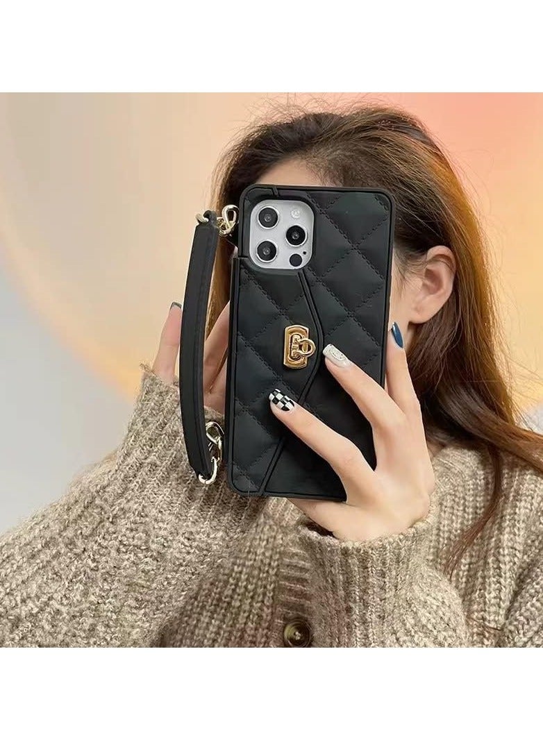 KASTWAVE iPhone 15 Pro Max Wallet Case,Crossbody Phone Case with Lanyard Strap Cute Purse Case Flip Credit Card Holder Soft Silicone Girls Lady Handbag Case for iPhone 15 Pro Max Black  - Image 5