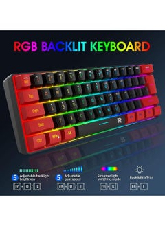 Rock Pow 60% Wired Gaming Keyboard,True RGB Mini Keyboard, Waterproof Small Compact 61 Keys Keyboard for PC/Mac Gamer, Typist, Travel, Easy to Carry on Business Trip  - Image 4