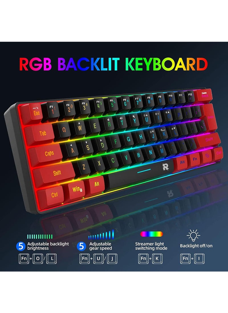 Rock Pow - 60% Wired Gaming Keyboard,True RGB Mini Keyboard, Waterproof Small Compact 61 Keys Keyboard for PC/Mac Gamer, Typist, Travel, Easy to Carry on Business Trip - Image 1