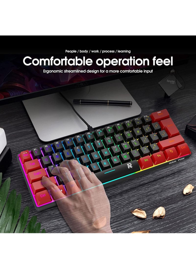 Rock Pow - 60% Wired Gaming Keyboard,True RGB Mini Keyboard, Waterproof Small Compact 61 Keys Keyboard for PC/Mac Gamer, Typist, Travel, Easy to Carry on Business Trip - Image 1