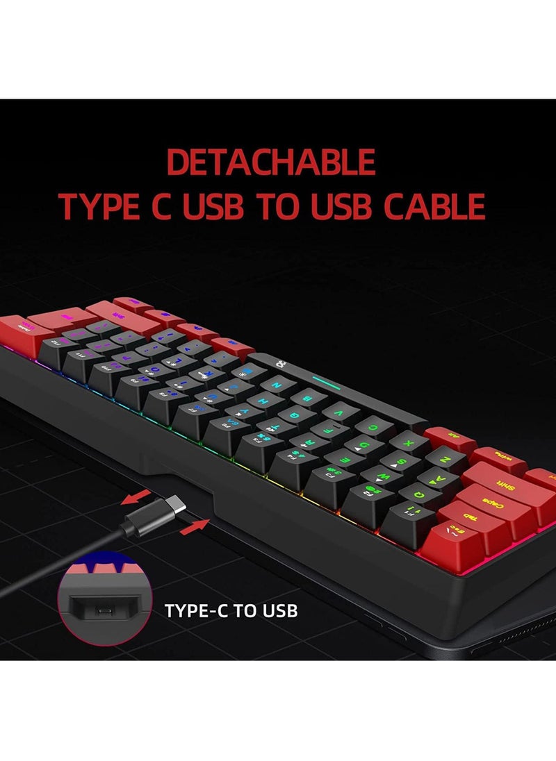 Rock Pow - 60% Wired Gaming Keyboard,True RGB Mini Keyboard, Waterproof Small Compact 61 Keys Keyboard for PC/Mac Gamer, Typist, Travel, Easy to Carry on Business Trip - Image 1
