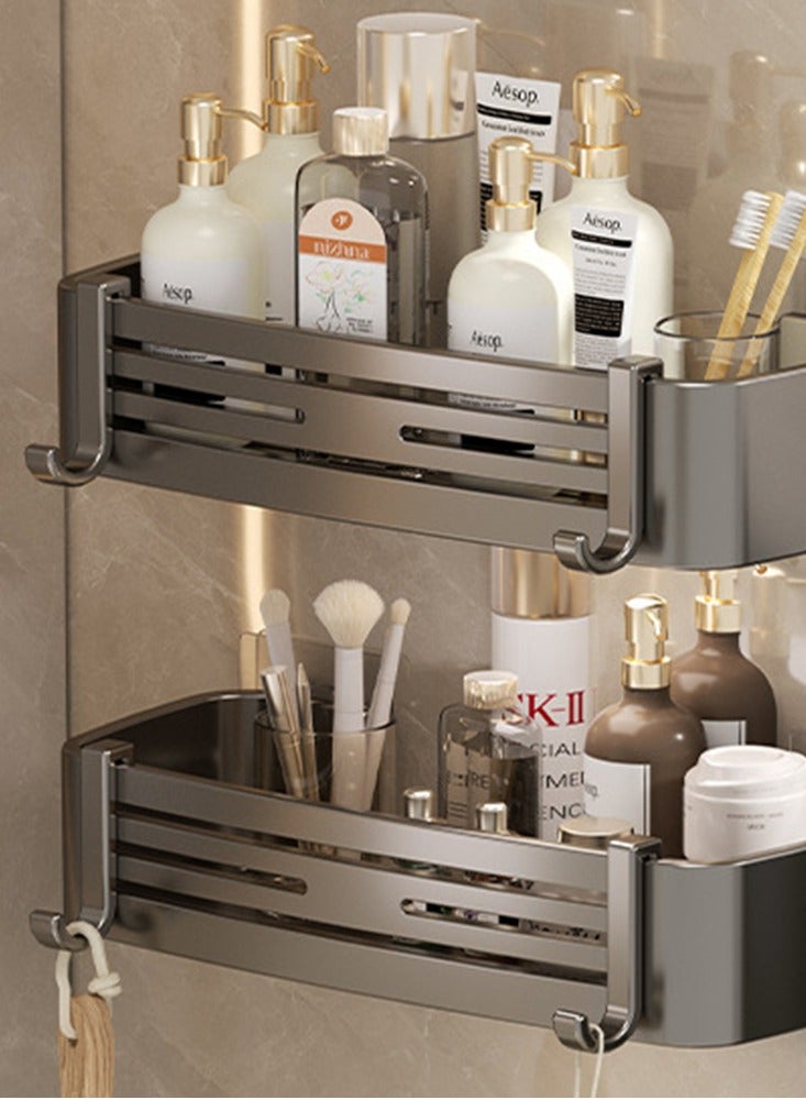 Aluminium No Drilling Bath Corner Shower Caddy Rustproof Waterproof Adhesive Shelves Rack Large Capacity Bathroom Shower Shelves Wall-Mounted Large Capacity Organizers Storage Home Decor - Image 1