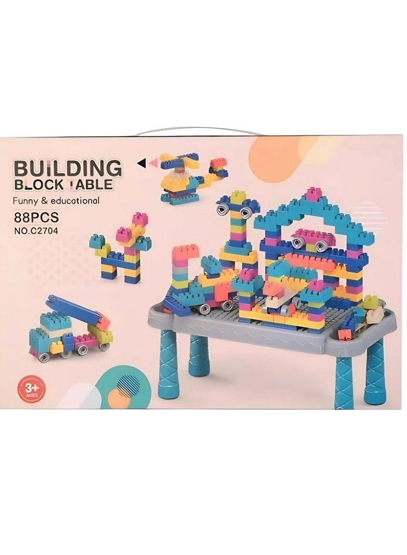 Building Blocks Set For Kids 3+ Years 88 Pieces Big Stacking Blocks With Slideway Educational Toys For Boys And Girls Height Adjustable Block Table And Storage Box Multi-functional Kids Activity Table Small Size - Image 3