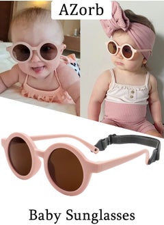 AZorb Baby Sunglasses Polarized with Adjustable Strap Round Flexible Rubber Shades Babies Sun Glasses for Kids Toddler Newborn Infant Boys Girls Age 0-3 Pink  - Image 1
