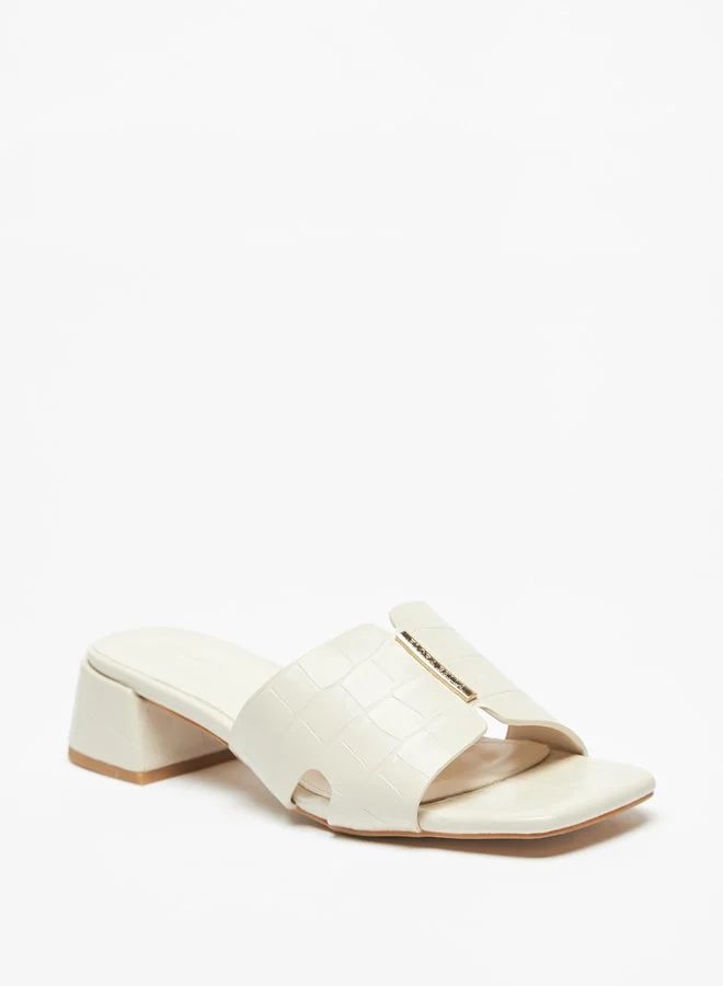 Flora Bella By Shoexpress Women Textured Slip-On Sandals with Metal Accent and Block Heels