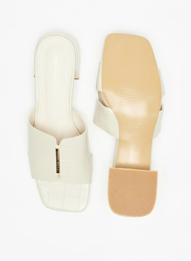 Flora Bella By Shoexpress Women Textured Slip-On Sandals with Metal Accent and Block Heels