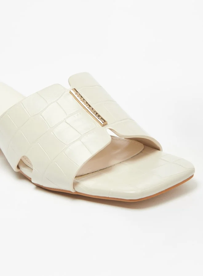 Flora Bella By Shoexpress Women Textured Slip-On Sandals with Metal Accent and Block Heels