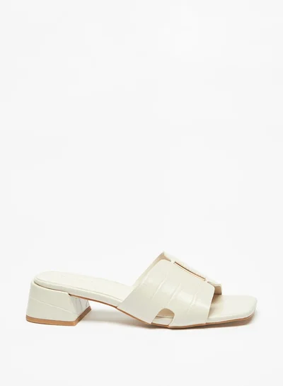 Flora Bella By Shoexpress Women Textured Slip-On Sandals with Metal Accent and Block Heels