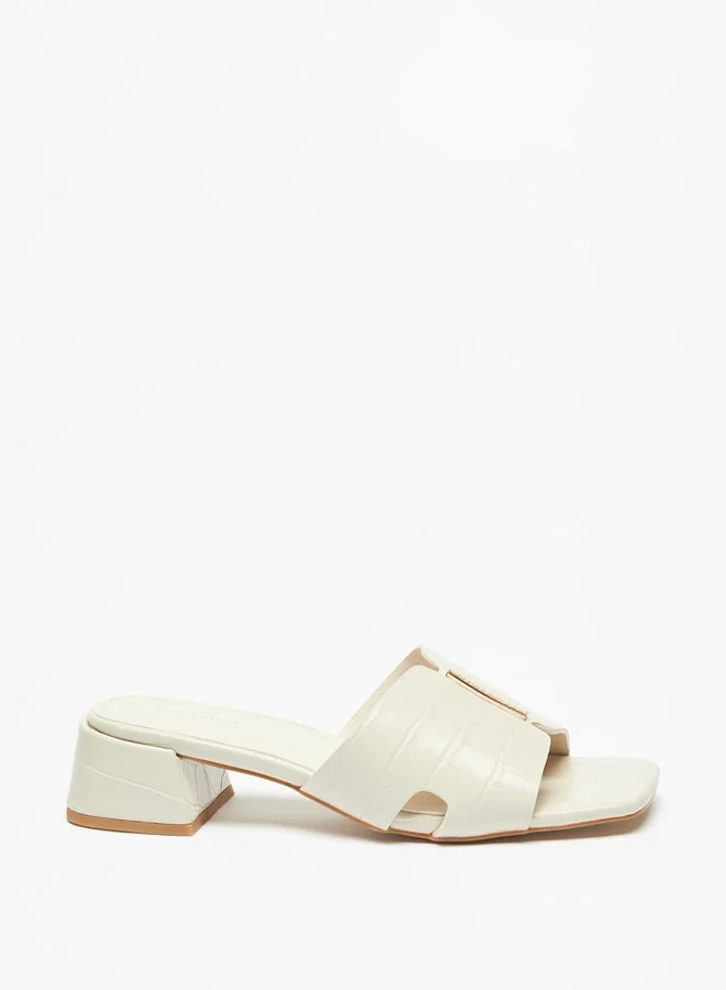 Flora Bella By Shoexpress Women Textured Slip-On Sandals with Metal Accent and Block Heels