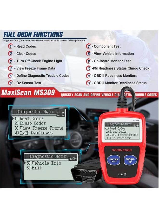 يونج شنج أداة تشخيص السيارات النسخة المطورة من Ms309 Obd2 Obdii Eobd أداة الماسح الضوئي لقارئ رمز الخطأ  - Image 3