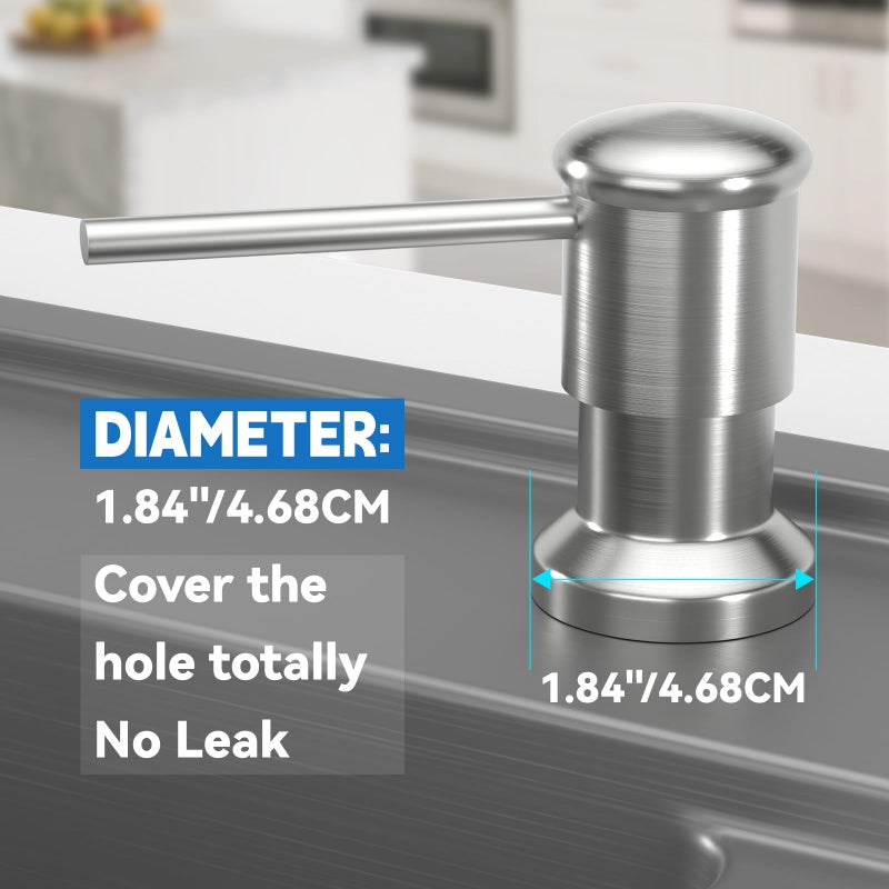 izolor Dish Soap Dispenser, Kitchen Sink Soap Dispenser Pump with 17 OZ Bottle, Refill from The Top, Wide Pump Head Base (Brushed Nickel) - Image 2