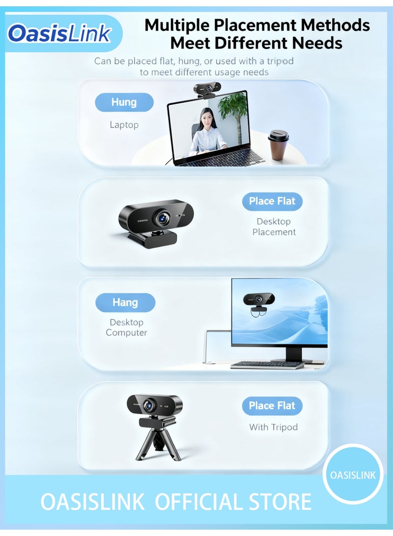 OasisLink Adjustable 5MP autofocus webcam with 1920*1080 resolution and USB drive for computers - Camera with built-in microphone for video conferencing, webcasting, and video calls - Image 3