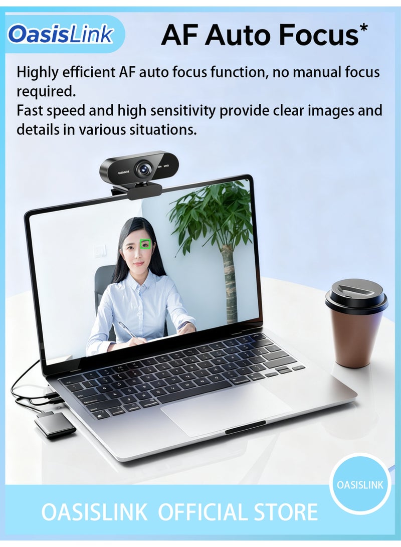 OasisLink Adjustable 5MP autofocus webcam with 1920*1080 resolution and USB drive for computers - Camera with built-in microphone for video conferencing, webcasting, and video calls - Image 5