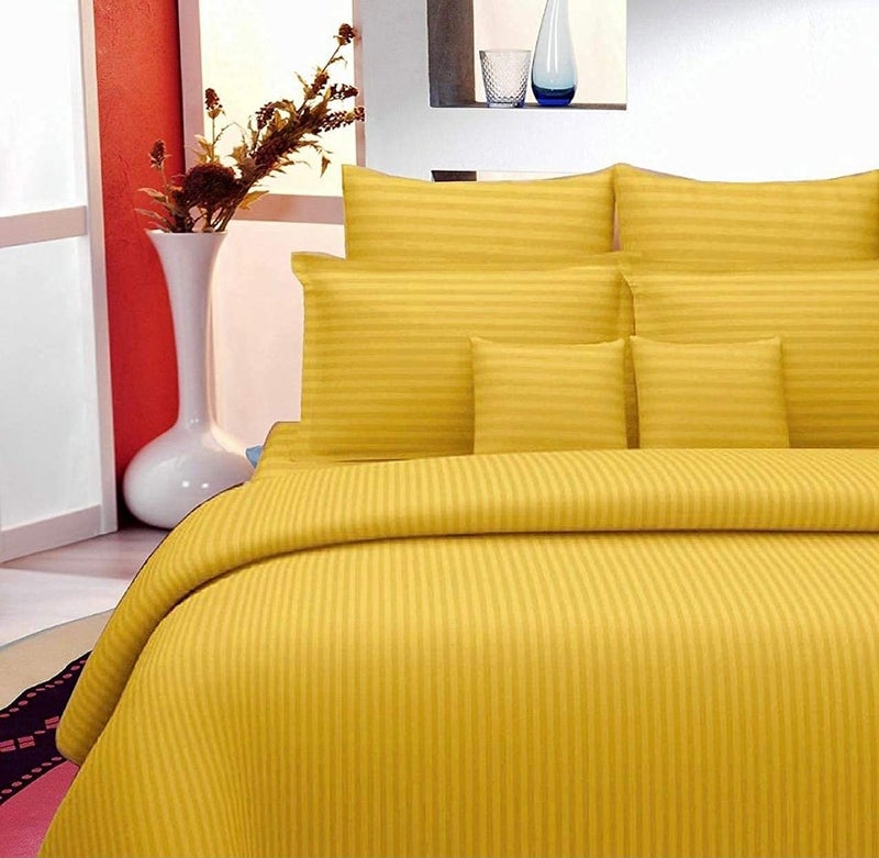 PRISCILLA 300 TC Solid Satin Stripes Elegant Queen Bedsheet with 2 Pillow Covers 90x100. (Yellow) - Image 1