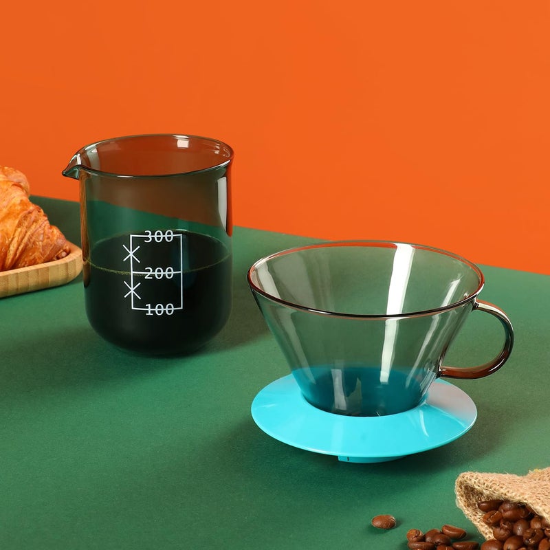 Pour Demitasse "THE EQUIBREW POUROVER Flat Bottom Coffee Pour Over Set | Pourover Coffee Maker | Flat Bottom Acrylic Funnel & Glass Pot | 2 Pc Set | Strong & Smooth Brew (Blue with Black Glass) - Image 5