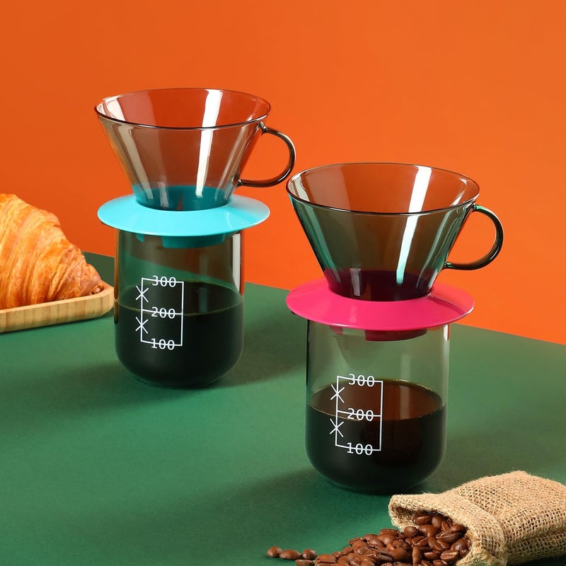 Pour Demitasse "THE EQUIBREW POUROVER Flat Bottom Coffee Pour Over Set | Pourover Coffee Maker | Flat Bottom Acrylic Funnel & Glass Pot | 2 Pc Set | Strong & Smooth Brew (Blue with Black Glass) - Image 4