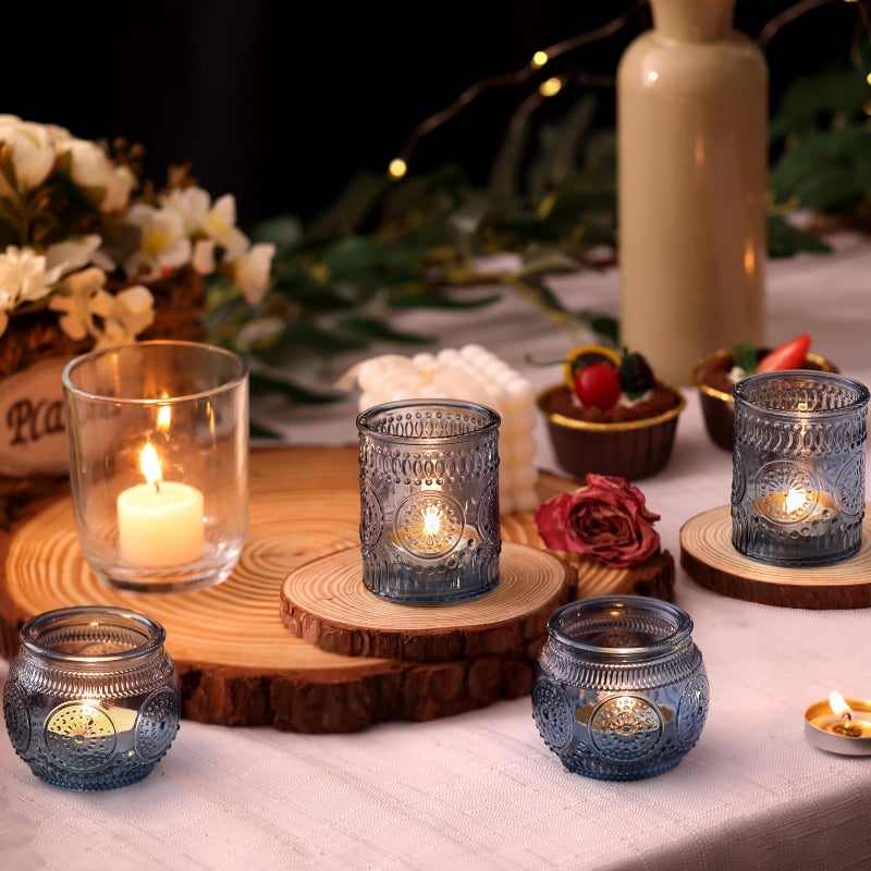 DARJEN 12Pcs Blue Votive Candle Holders - Votive Candle Holders Bulk, Glass Candle Holder for Party Decoration, Tea Lights Candle Holders for Wedding - Image 5