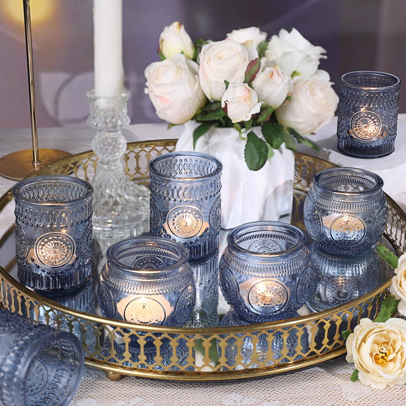 DARJEN 12Pcs Blue Votive Candle Holders - Votive Candle Holders Bulk, Glass Candle Holder for Party Decoration, Tea Lights Candle Holders for Wedding - Image 3