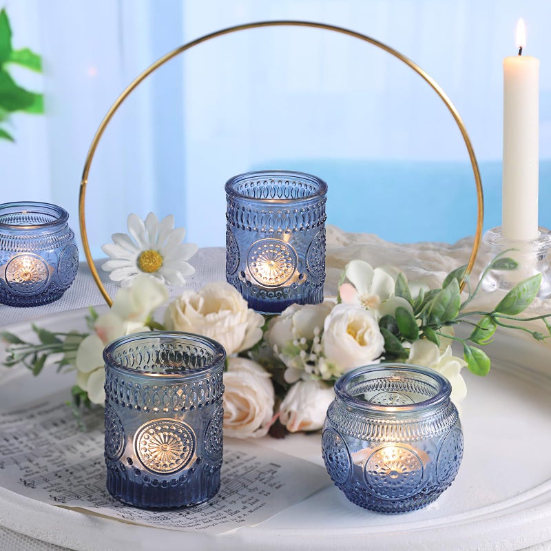 DARJEN 12Pcs Blue Votive Candle Holders - Votive Candle Holders Bulk, Glass Candle Holder for Party Decoration, Tea Lights Candle Holders for Wedding - Image 2