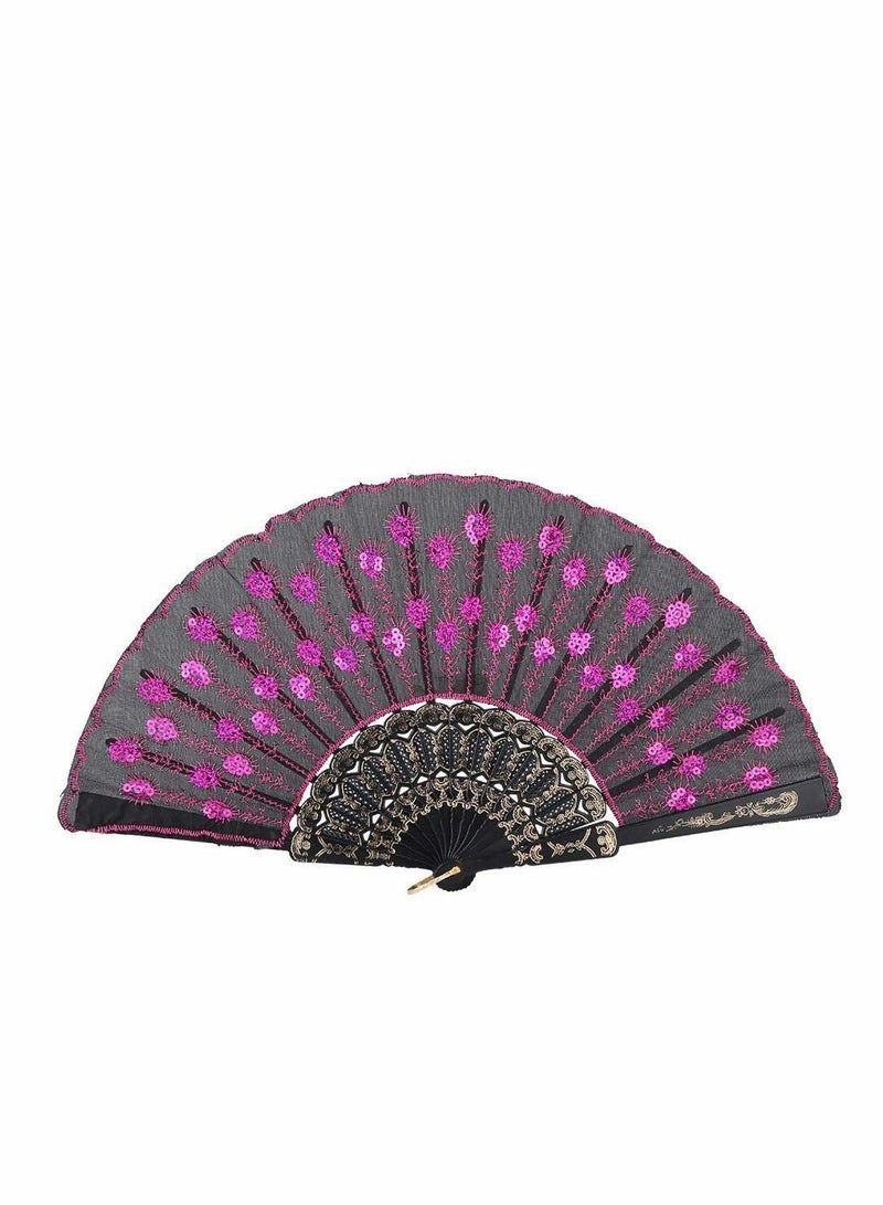 KASTWAVE Embroidered Sequin Folding Fan, Chinese Japanese Wedding Party Gifts Dance Props Home Decor Holiday Gifts 5 Pcs - Image 1