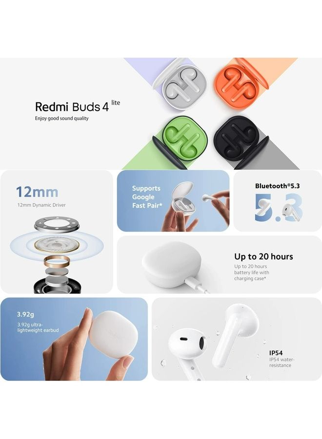 شاومي سماعات أذن لاسلكية Redmi Buds 4 Lite تعمل بتقنية البلوتوث 5.2، وإلغاء ضوضاء المكالمات، ومقاوم للماء IP54، ووقت تشغيل يصل إلى 20 ساعة، وخفيفة الوزن ومريحة - Image 4