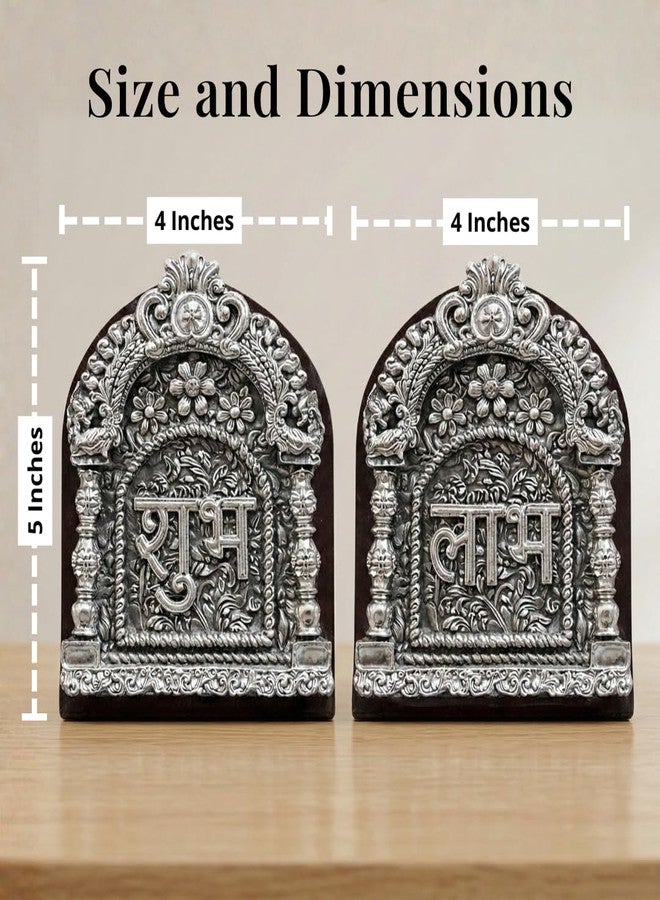 Dev Aastha Silver Plated Subh Labh Hanging for Door Entrance | Wall Décor | Home Décor | Pooja Room | Office Décor | Diwali | Living Room | 4.5 inch - Image 2