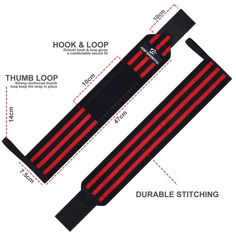 AQF Power Weight Lifting Wrist Wraps Supports with Thumb Loop for Gym Strength Training, Powerlifting, Bodybuilding and Deadlifts (Red & Black, 18") - Image 5