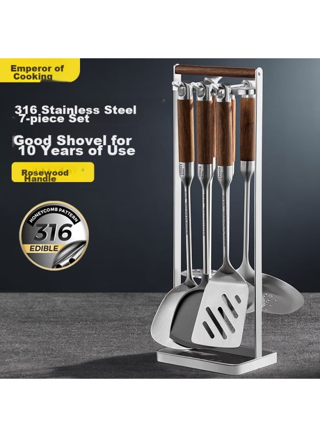 COOKER KING Chuidahuang 316l Stainless Steel Kitchen Utensil Set, 7 Pieces Including Spatula, Frying Pan Spatula, Silicone Spatula, Soup Ladle, Strainer, Kitchenware Set  - Image 1