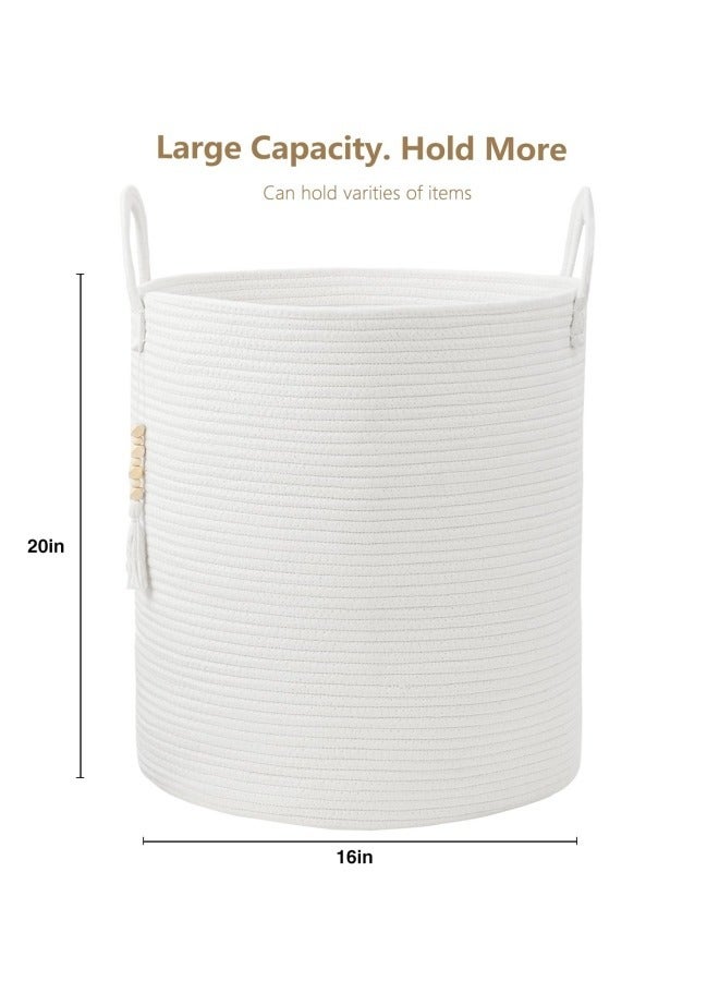 GGEROU White Woven Rope Laundry Basket, 58L Tall Laundry Basket, Laundry Basket Dirty Laundry Hamper with Handle, Cotton Storage Basket for Bathroom Toys Blankets 40x50cm - Image 3