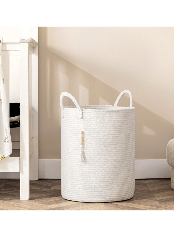 GGEROU White Woven Rope Laundry Basket, 58L Tall Laundry Basket, Laundry Basket Dirty Laundry Hamper with Handle, Cotton Storage Basket for Bathroom Toys Blankets 40x50cm - Image 5
