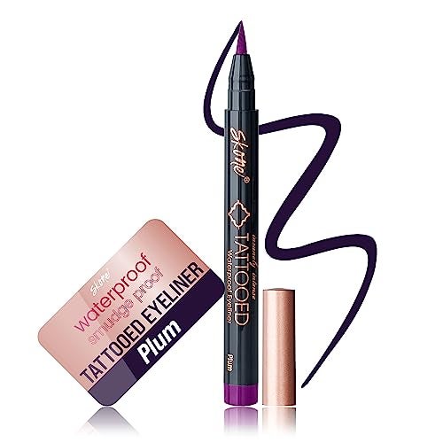 Skone Cosmetics Insanely Intense Tattooed Eyeliner Pen Waterproof Liquid Eyeliner Long Lasting Sweat Proof Smudge Proof Felt Tip Liquid Eyeliner Pigmented Eye Liner Makeup Plum Black 007oz - Image 1