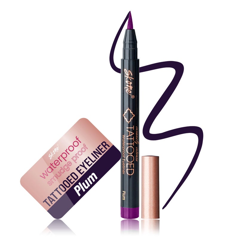 Skone Cosmetics Insanely Intense Tattooed Eyeliner Pen Waterproof Liquid Eyeliner Long Lasting Sweat Proof Smudge Proof Felt Tip Liquid Eyeliner Pigmented Eye Liner Makeup Plum Black 007oz - Image 2