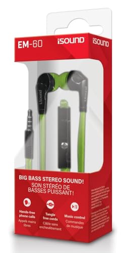iSound EM 60 Earbuds with Big Bass Stereo Sound, Tangle Free Flat Cable, and Inline Microphone – Green/Black (DGHP-5725) - Image 3