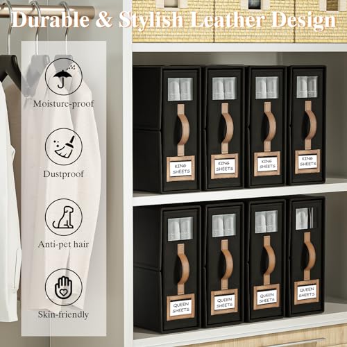 BigPonPon 3 Pack Foldable Bed Sheets Set Organizers and Storage(King & Queen Size),Linen Fabric Closet Organizers with Window,Folding Bedding Storage Box for Bedsheets and Pillow Cube Organizer-Black - Image 5