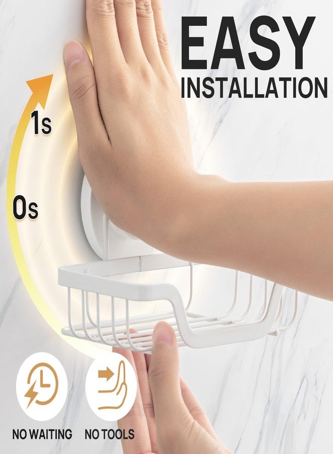 LEVERLOC Soap Dish, Soap Bar Holder for Shower Suction Cup Wall Mounted, Stainless Steel No-Drilling Removable Waterproof Sponge Holder for Bathroom Bathtub Kitchen Sink, Keep Dry, White - Image 2